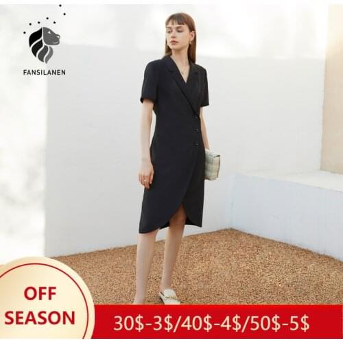 FANSILANEN Office Lady Light Mature Style Suit Dress 2021 New Summer 2021 Niche Single-breasted Black High-Waisted Dress