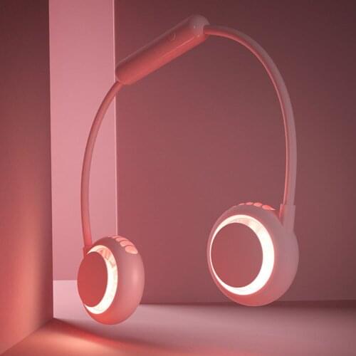 Portable Hanging Neck Fan with Night Light Sport USB Rechargeable Flexible Mini Cooler Wearable Neck Fans for Outdoor Travel