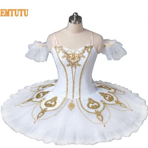 Adult Girls White Gold Professional Tutu Women Performance Pancake Platter Tutu Concert Competition Professional Ballet Costumes