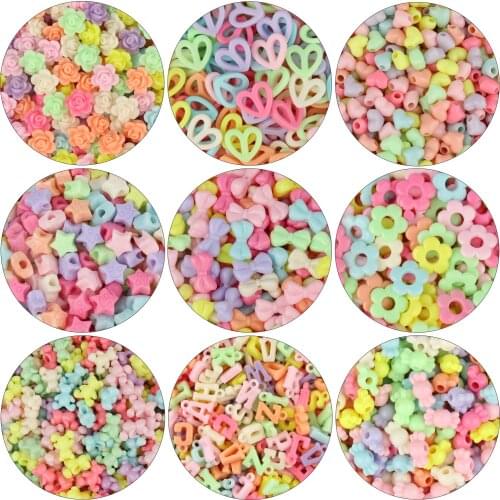 Multicolor Acrylic Beads Star Heart Flower Bowknot Letter Bear Loose Beads for Jewelry Making DIY Children Handmade Bracelets