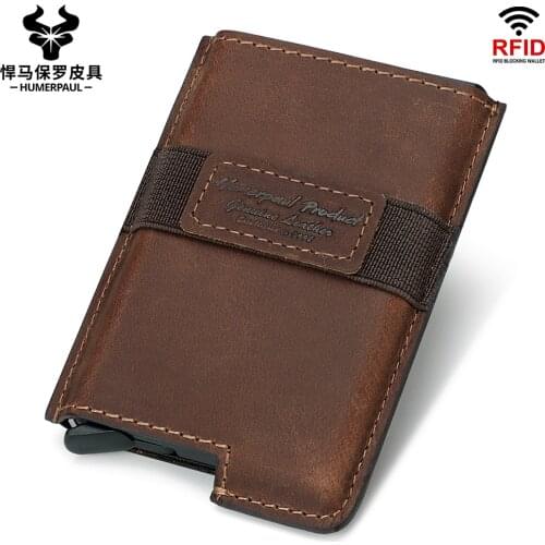 Rfid Anti Theft Credit Card Case Leather Automatic Credit Card Case Retro Card Bag Cowhide Mens Multifunctional Wallet