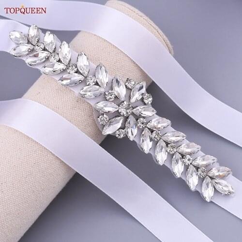 TOPQUEEN S69 Wedding Dress Strap Woman Wedding Outfit Strass Belt Silver Rhinestone Belts for Dresses Jewel Diamond Wedding Belt