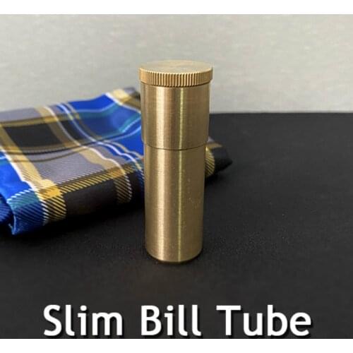 Slim Bill Tube (Brass) Tenyo Close Up Gimmick Props Illusion Mentalism Comedy Signed Bill Appearing In Padlock Tube Magic Tricks