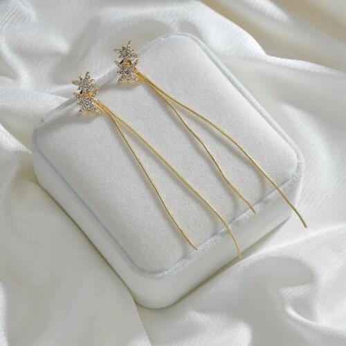 UAM New Gold Color Flower Shape Plant Long Rhinestones Big Tassel Dangle Drop Earrings For Women Classic Fashion Jewelry Gifts