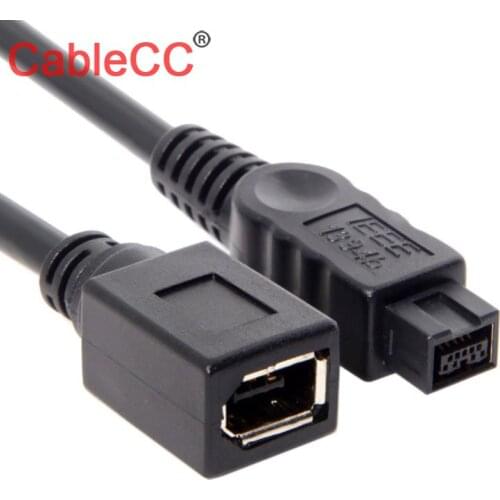 Xiwai Cablecc Black Color IEEE 1394 6PIN Female to 1394b 9PIN male Firewire 400 TO 800 Cable 10cm