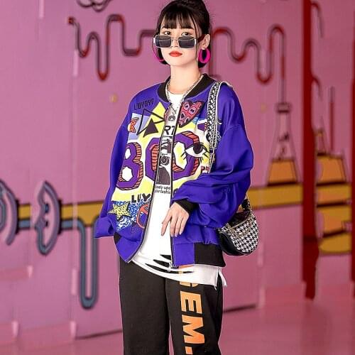Harajuku Streetwear Casual Loose Jacket Women Coat Korea Fashion Cartoon Pattern Zipper Baseball Jacket Women Clothes SL307