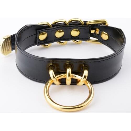 Handmade Women Girl Vegan Leather Gold Choker Necklace Cute Kawaii Kitten Play Collar Punk Bondage