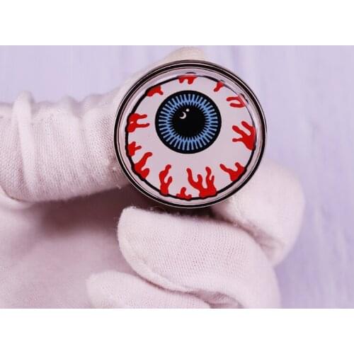 Spooky Felted Blue Eyeball Moon Sun Pin Glass Cabochon Button Brooch Halloween Gift