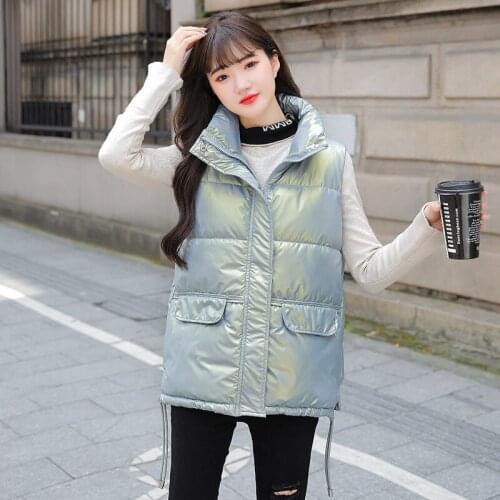 ZQLZ 2021 New Vest Women Short Bright surface Vest Windproof Lightweight Warm Waistcoat Female Coat Sleeveless voercoat L-3XL