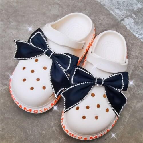1pcs New Rhinestone Bowknot Croc Charms Diamond Crystal Princess Shoe Buckle
