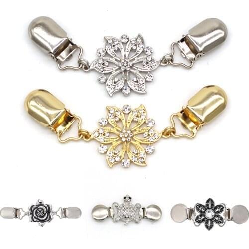 1Pc Gold Silver Color Duck Clips Flexible Beaded Pearl Pin Brooch Shawl Shirt Sweater Cardigan Collar Clip Buckles Clothing