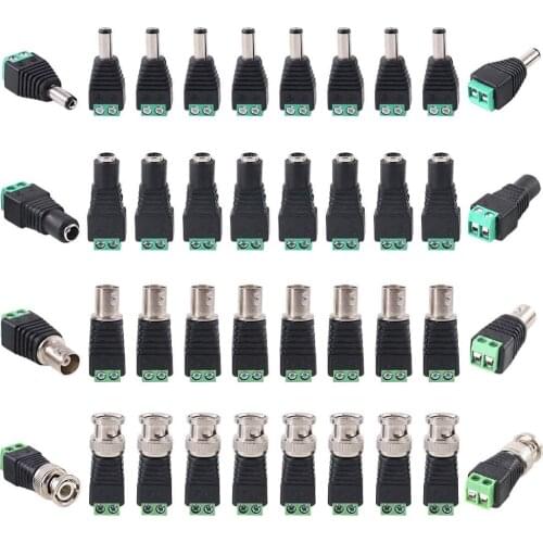 2.1x5.5mm Female and Male DC Power Adapter Connector Coaxial Camera Video BNC Male and Female Balun Connector for Coax Cat5 CCTV