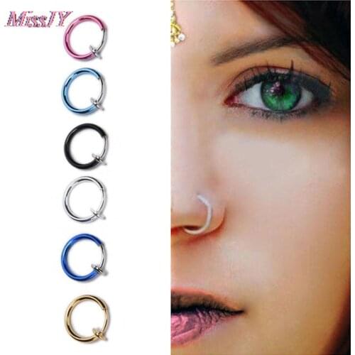 2Pcs Unisex Tongue Ring Goth Punk Clip On Fake Piercing Body Nose Lip Rings Hoop Ear Tongue Ring
