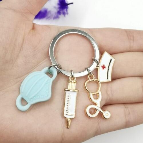 2021 / New Design Keychain Doctor Medical Tool Stethoscope Syringe Mask Key Ring Nurse Medical Student Gift Keychain Souvenir
