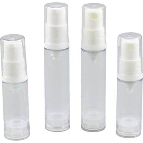 300 x 5ml 10ml small airless lotion pump bottle with white pump clear cap 1/3oz Travel Mini Airless Sprayer Cosmetic Packaging