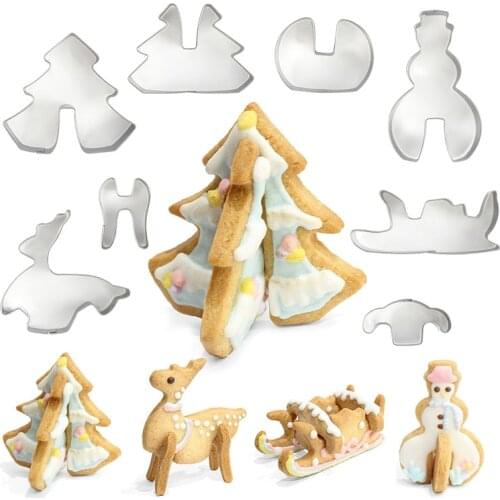 8pcs/set Christmas Cookie Tool Snowman Xmas Tree Stainless Fondant Pastry Cake Baking Mold Festival Party Kitchen Supplies