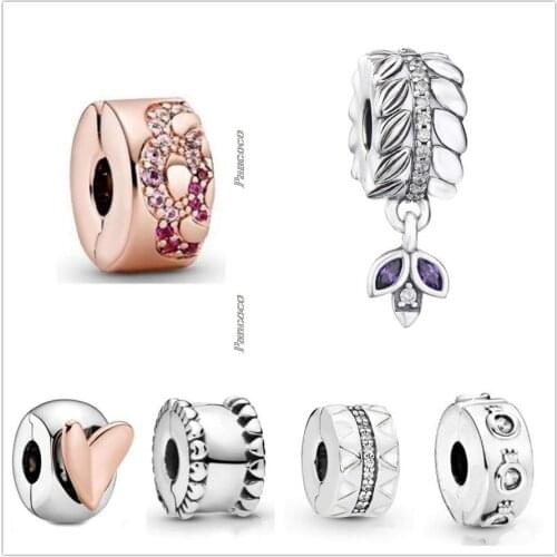 Authentic 925 Sterling Silver Rose Gold Two-tone Freehand Heart Clip Stopper Charm Bead Fit Pandora Bracelet & Necklace Jewelry