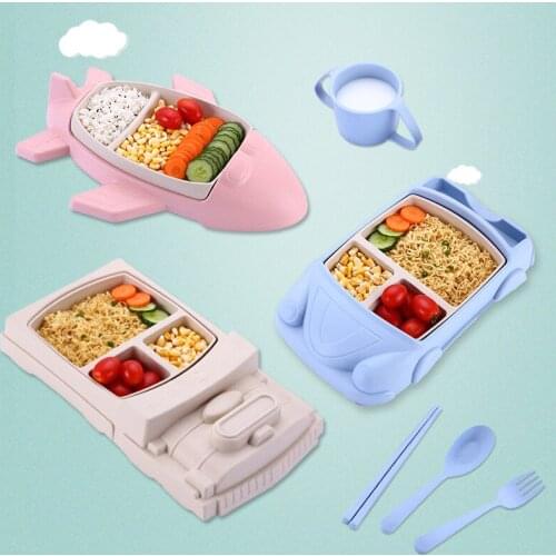 Children Baby Bamboo Tableware Solid Feeding Mickey Dishes Baby Bowl Plate Food Feeding Dinnerware Set Plates for Children