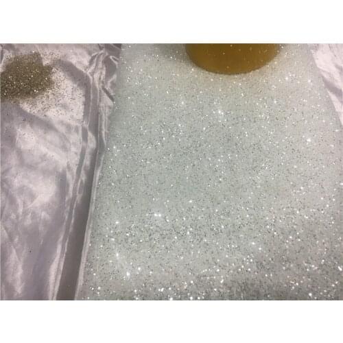 White color 5 yards BZL-102931 french net lace fabric with glued glitter on sale african tulle lace fabric for party dress