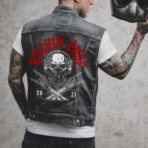 Retro skull bone baseball cap printed casual European and American punk cowboy motorcycle vest lapel jacket