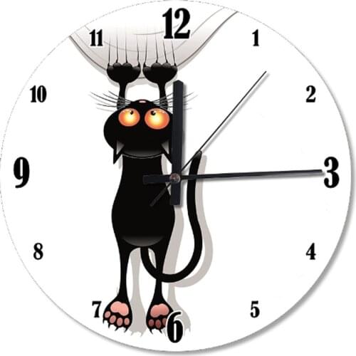 30 Cm Diameter Scratching Black Cat Shaped Wooden Wall Clock Home Decoration Gift Classy Stylish Clock