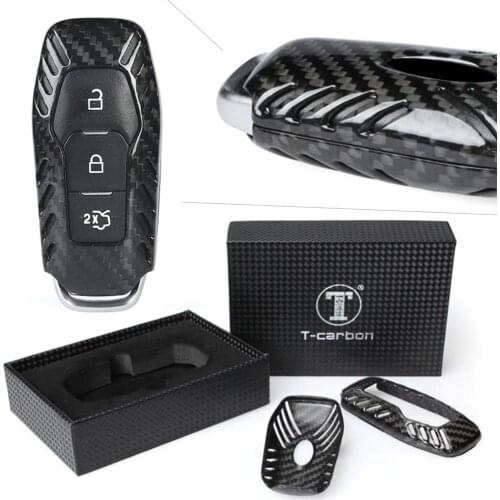 3 Bottons Car Remote Key Cover Case Real Carbon Fiber For Ford DFG Fusion F150 F-150 Black Car Accessories