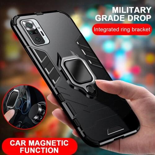 Armored Finger Ring Case On The For Xiaomi Redmi Note 10 Pro Note10 5G 10pro 10S Xiomi Magnetic Car Holder Cover Shockproof capa