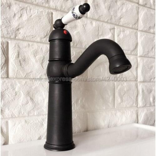Black Oil Rubbed Brass Basin Sink Faucet Single Handle Bathroom Single Hole Washing Basin Mixer Deck Mounted Knf364