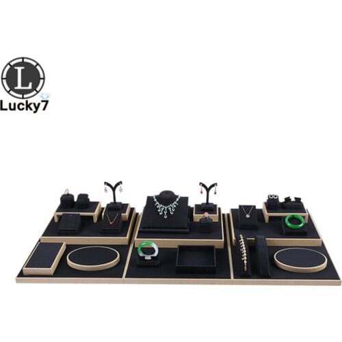 Counter Window Display Prop Jewelry Display Props Black Leatherette Set Ring Earrings Necklace Display For Jewelry Jade Showcase