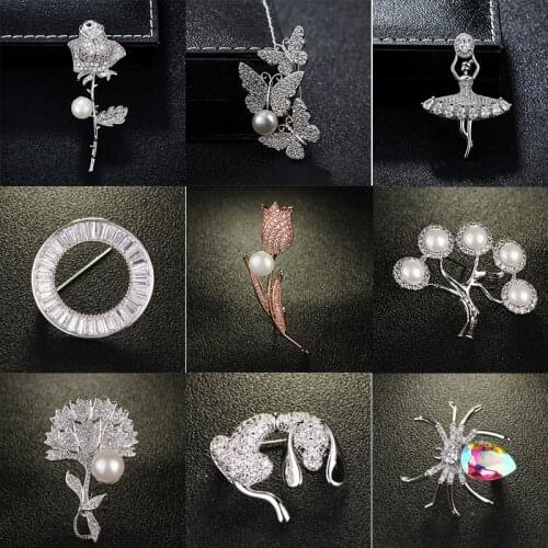 Ten styles to choose Fashion micro-inlay Cubic Zirconia Flower Animal Brooch Pins for Women High Quality Crystal Brooches Gift