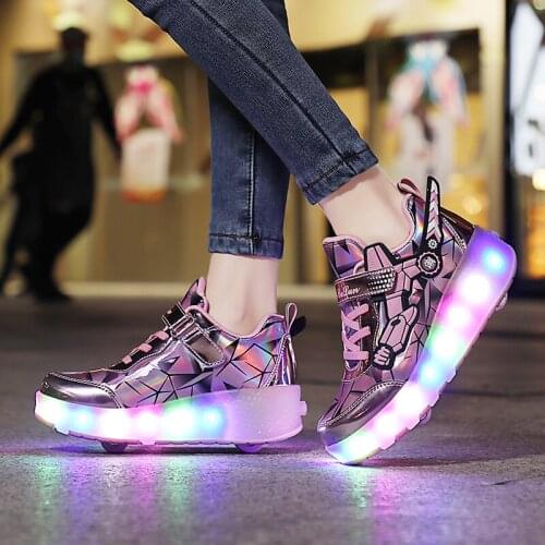 28-39 Children LED USB Roller Skate Wheel Sneaker Kids Boy Girl Light Up Tennis Sneakers Shoes with on 2 Wheels for Boys Girls