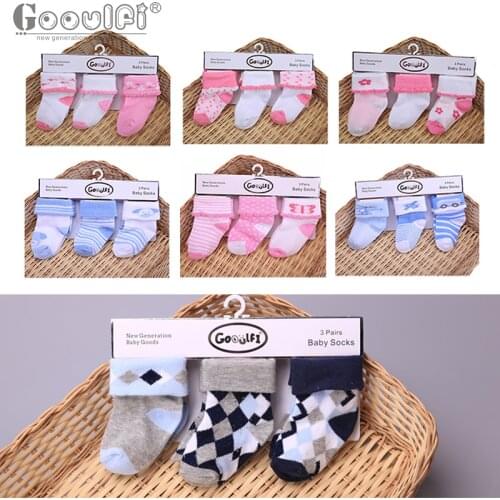 Gooulfi Unisex Baby Socks Newborn 3 Pairs Lot Cartoon Floral Kids Socks Pack Summer Knitted Cotton Baby Boy Socks 6-12 Months