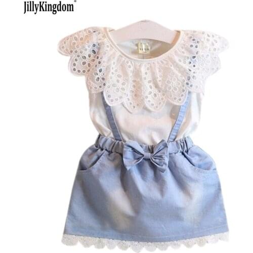 Jilly Kingdom kids girls clothes Girls Dresses 2108 New girls cute dress white belt denim dress sleeveless cotton summer dress