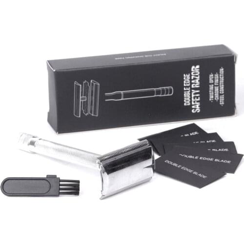 Short Handle Classic Safety Razor Double Edge Mens Shaving Razor Gift Box Pack 1 Razor, 5 blades and 1 Cleaning Brush