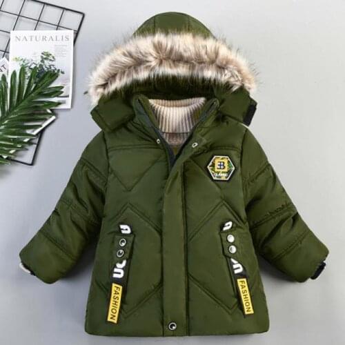Boys Jacket Winter Warm Cotton Hooded Down Jacket Childrens Outerwear Thicken Long Coats Kids Baby Boys Clothing 2-5 Years Old