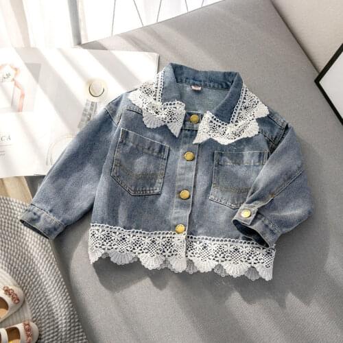 MIEMBRO 2021 Girls Lace Denim Coat Suits For Spring Autumn Kids Parka Jackets Clothes Outerwear Children Clothing Windbreaker
