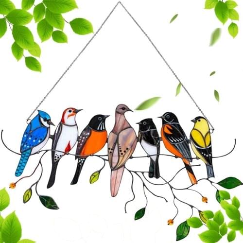 Multicolor Stained Birds on Wire Acrylic Suncatcher Window Panel Hanging Pendant Ornaments for Wall Home Decorations Retailsale