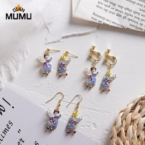 Fashion Retro Little Fairy Angel Earring Metal Cartoon Asymmetry Ear For Women Drip Daze Drop Earrings Jewelry Gift