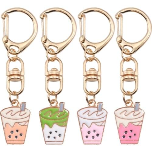 Fashion New Female Keychain Pearl Milk Tea Shape Pendant Alloy Multicolor Optional Temperament Men And Women Jewelry Gift Hot