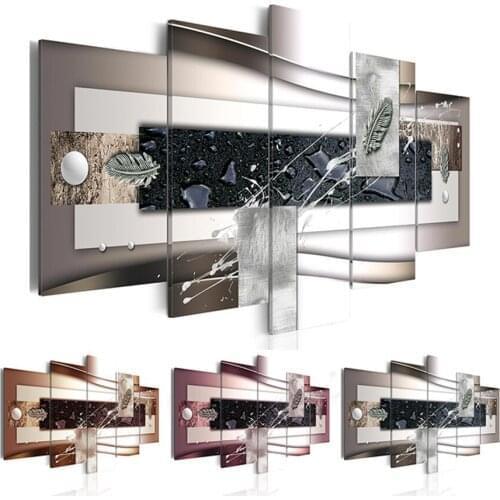 Mosaic diamond painting 5pcs cross stitch kit diamond embroidery 5 Pieces Abstract Water Droplets Silver Leaves Modern Home