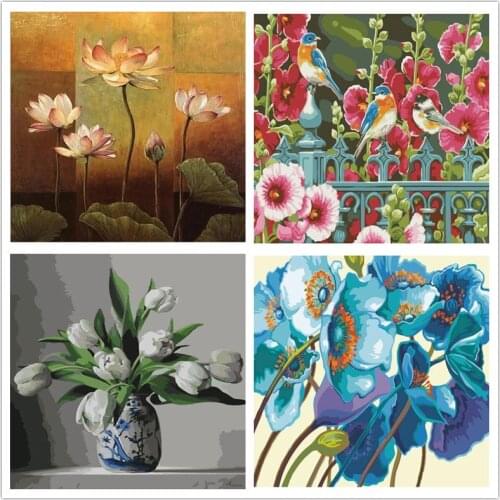 40x50cm DIY frame oil painting by numbers kit for adults blue flowers acrylic art supplies coloring by numbers paints