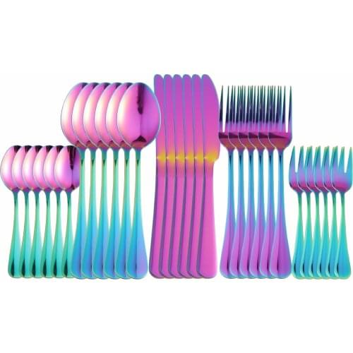 30Pcs Stainless Steel Cutlery Tableware Set Rainbow Dinnerware Dinner Flatware Set Kitchen Forks Knives Spoons Set Silverware