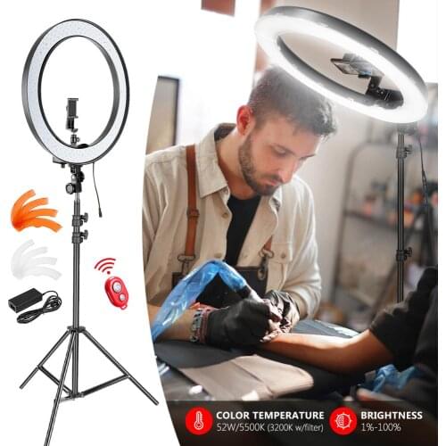 Neewer Selfie LED Ring Light Upgraded 18-inch Outer Dimmable with Rotatable Phone Holder,Ring Lamp for smartphone Youtube Makeup