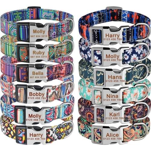 Nylon Custom Free Engraved Name Collar Personalized Dog Collar Plaid Boy Girl Unisex Dogs Collar Small Large Product Dog Collars