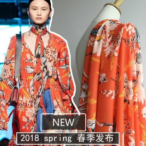 147cm wide autumn new filament messy orange bottom digital printing womens fashion fabric dress shirt DIY wholesale cloth