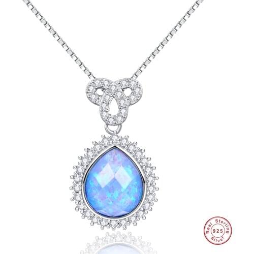 New Fashion 925 Sterling Silver 10*12mm Drop-shaped Opal Eternal Knot Necklace Inlaid with Zircon Women Necklace