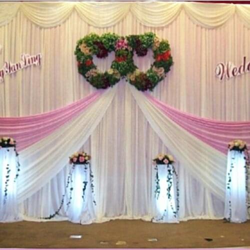 Wholesale and retail 3x6m white and pink wedding backdrop curtain with swag wedding drapes , wedding stage backdrop