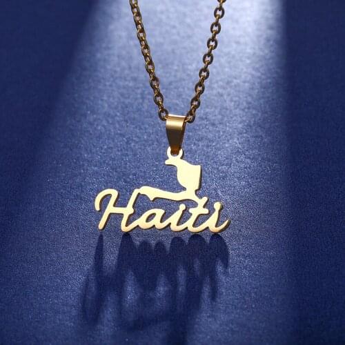New Fashion Design HAITI Map Pendant Necklace Gold Color Stainless Steel Chains Country Map Jewelry Statement Necklace Choker