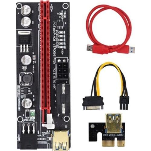 PCI-E Riser VER009S Plus GPU PCIE Card PCI E X16 to X1PCI Express Adapter Card 6Pin to SATA USB3.0 with LED Lights