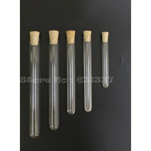 Plastic Test Tube With Cork Stopper 20x150mm Clear Glass Wall 34ml--Pack Of 10pcs